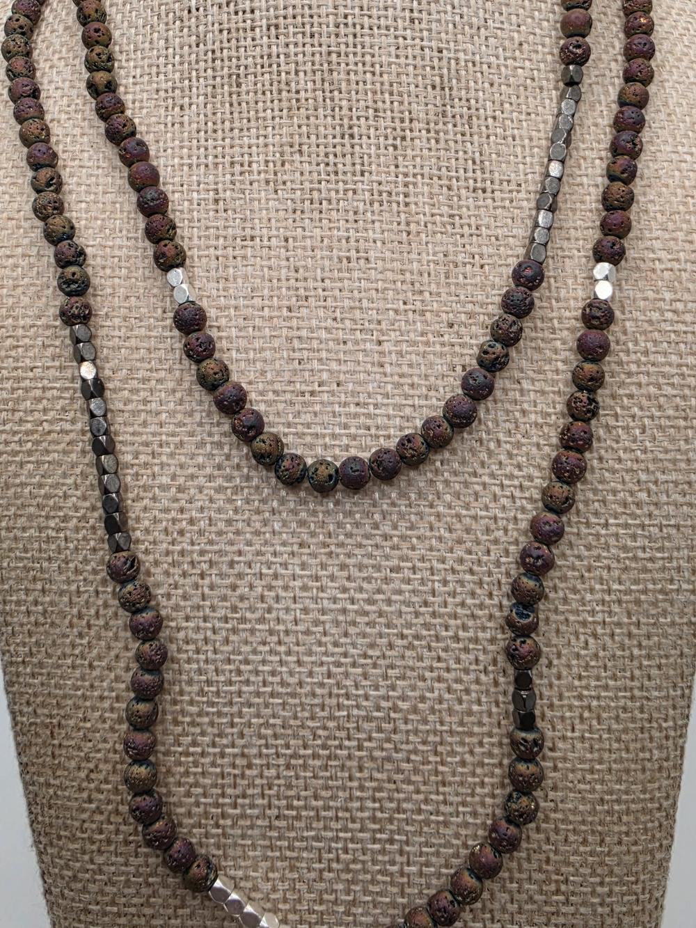 Multi-Tone Lava Bead Pull Over Necklace - Unbranded